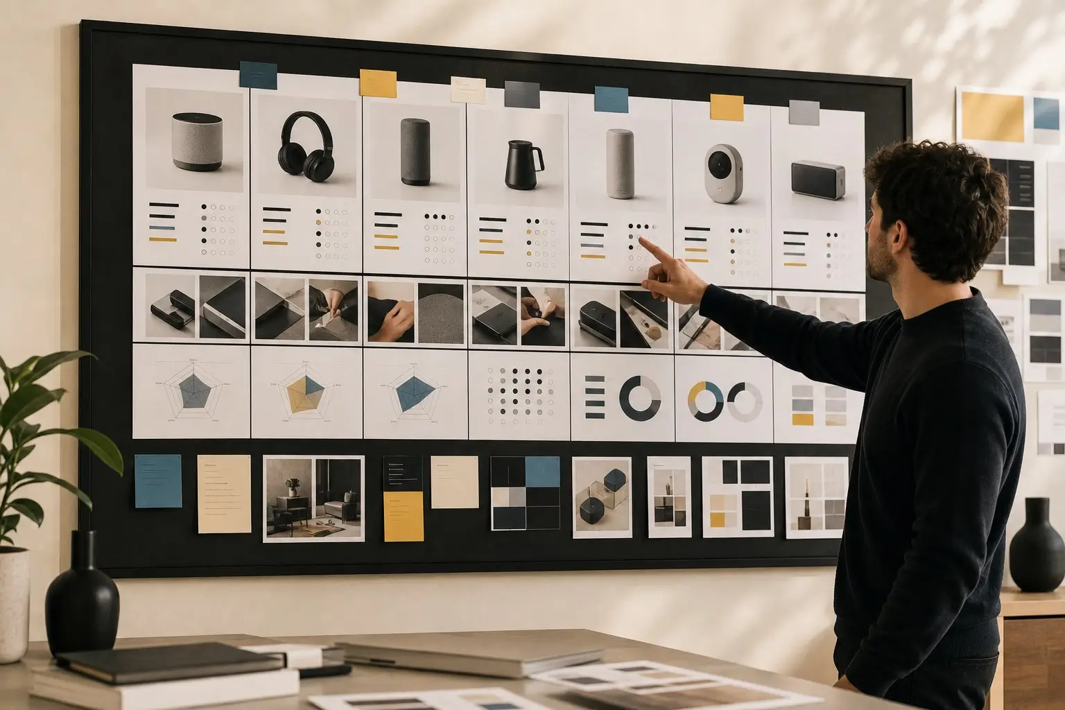 Product comparison board in a design studio